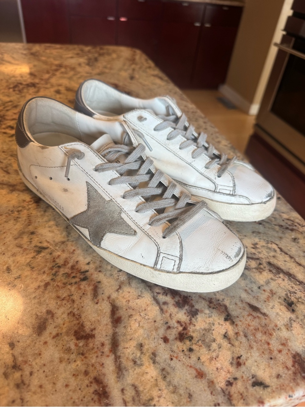Golden Goose White Leather Low-Top Sneakers with Gray Star